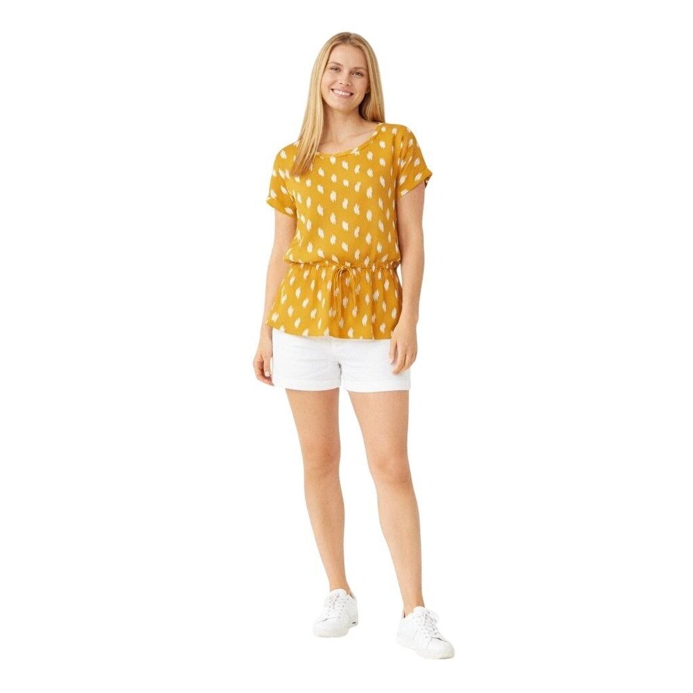 2/$30 Banana Republic Yellow Ikat Print Peplum Top Size M 100% Polyester Machine
